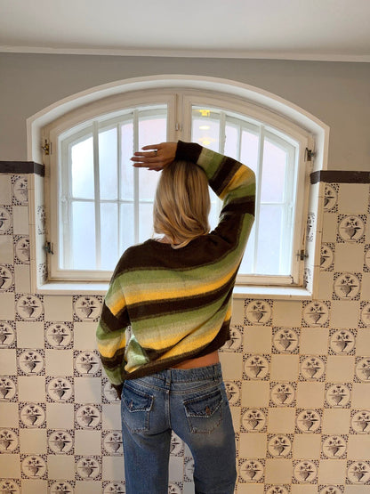 Raina knit with stripes - Brown/green/yellow