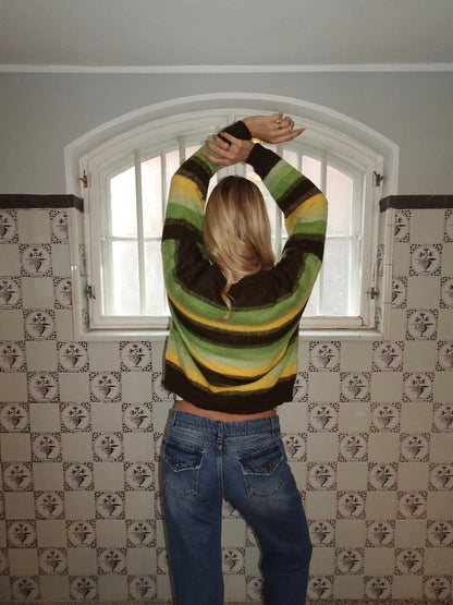 Raina knit with stripes - Brown/green/yellow